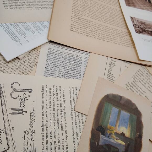 Very Vintage Book Pages, Old Book Page Bundle, Assorted Book Pages - Picture 3 of 10